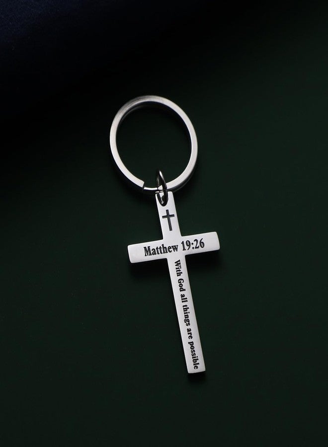 CHENVA Bible Verse Cross Keychain Strength Bible Verse Stainless Steel Key Ring Christian Gift for Women Men (MATTHEW 19:26) - Image 5